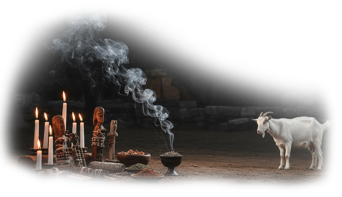 Traditional love ritual with candles, herbs, and sacred objects performed by Doctor Orone